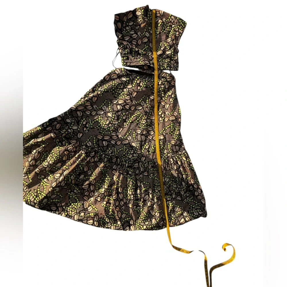 A.L.C. Alexandria Cutout Midi Dress Brown & Tan Flounce Elegant Occasion Dress - Picture 6 of 8